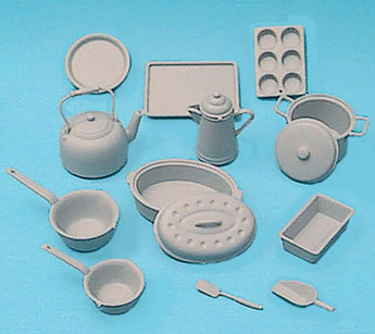 Dollhouse Miniature M-163 Cookware Minikit, 14 Pcs., Gray